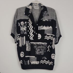 Vintage Peter Popovitch Black and White Artsy Short Sleeve Shirt L